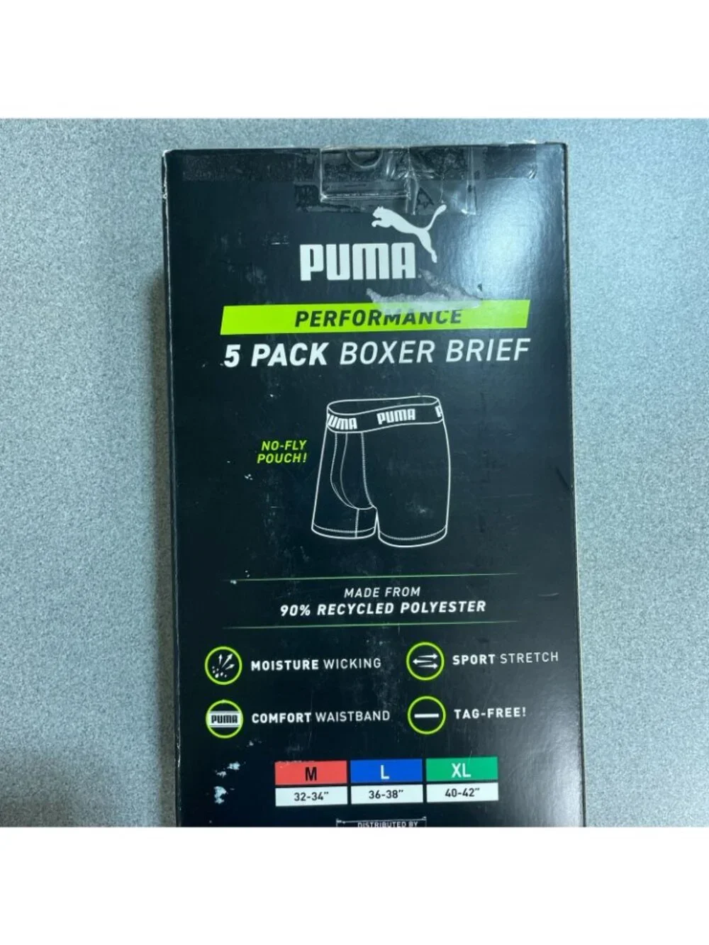 NWT Puma Sportluxe Performance Men's L Black 5-Pack Boxer Briefs Moisture
